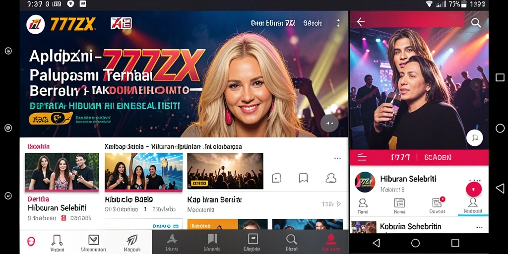 Screenshot antarmuka aplikasi 777ZX menampilkan berita selebriti terbaru.