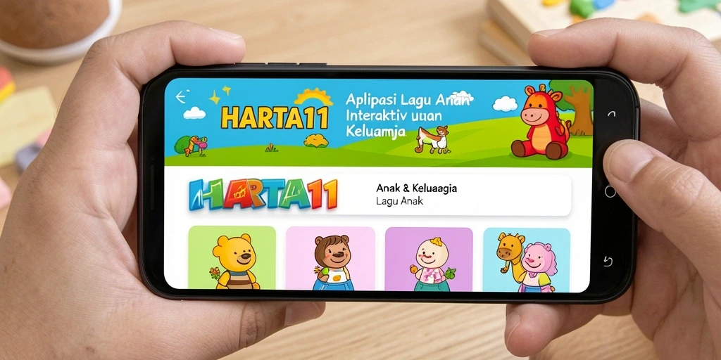 Tampilan antarmuka HARTA11 dengan berbagai lagu anak yang menarik.