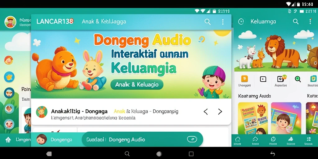 Antarmuka aplikasi LANCAR138 dengan pilihan dongeng audio yang menarik.