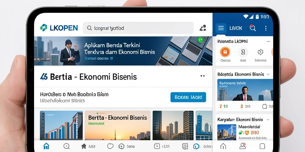 Tampilan antarmuka utama aplikasi LKOPEN dengan berita ekonomi terkini.