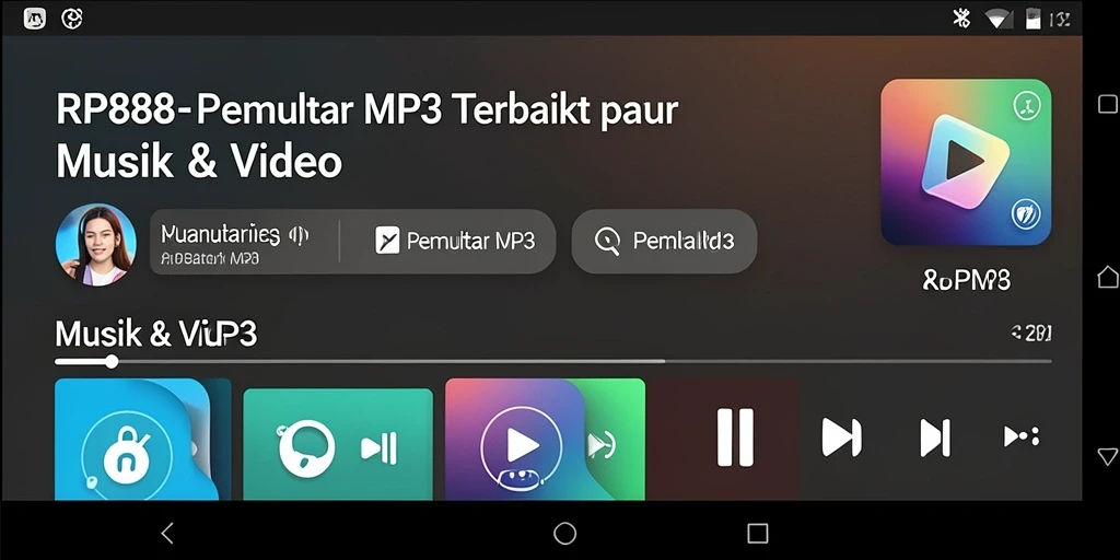 Tampilan utama RP888 dengan fitur pemutar MP3 yang intuitif.