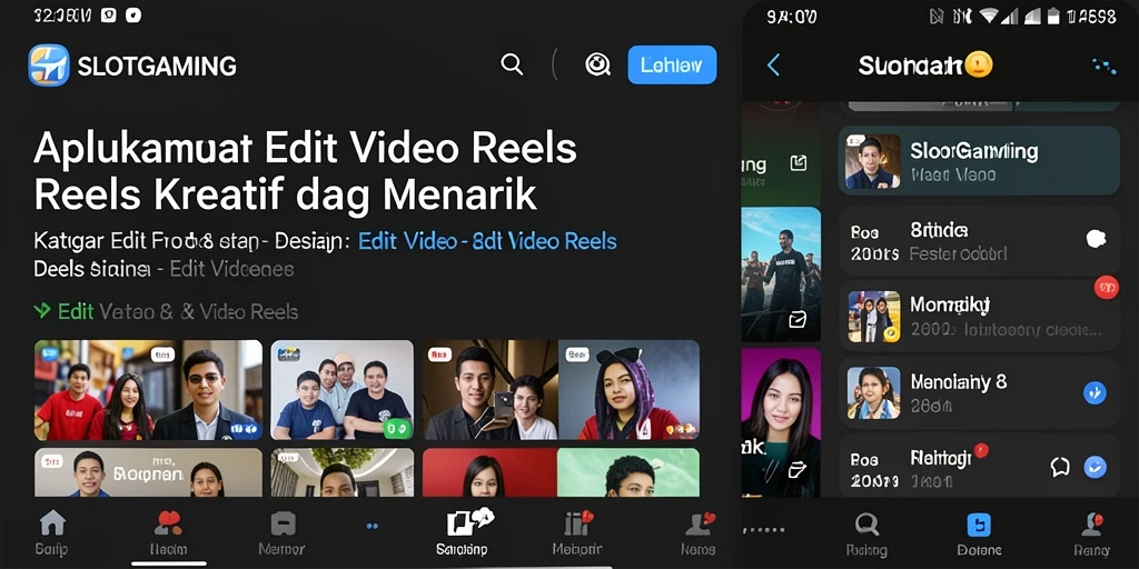 Antarmuka aplikasi SLOTGAMING yang menarik untuk Edit Video Reels.