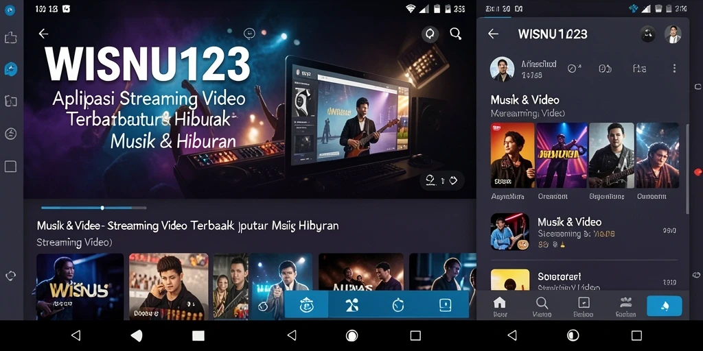 Antarmuka aplikasi WISNU123 menampilkan koleksi streaming video yang menarik.